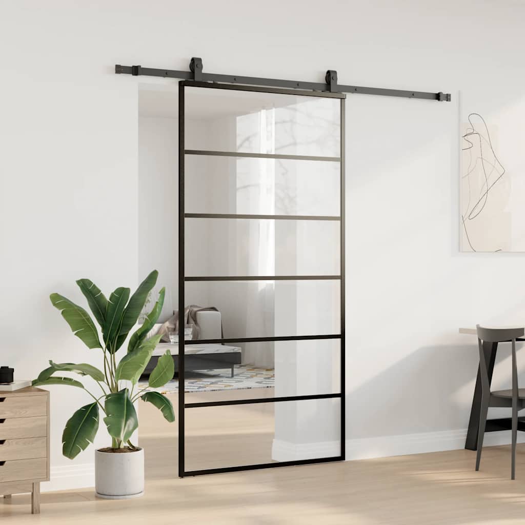 skydedør med hardwaresæt 102x205 cm ESG glas sort