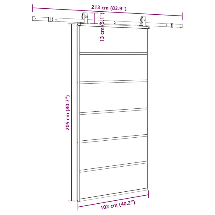 skydedør med hardwaresæt 102x205 cm ESG glas sort