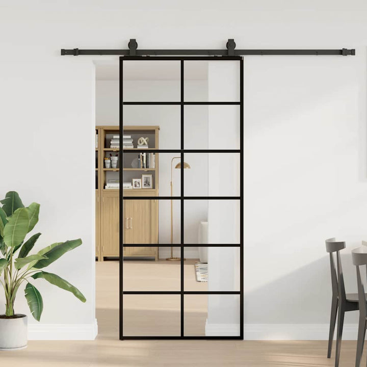 skydedør med hardwaresæt 90x205 cm ESG glas sort