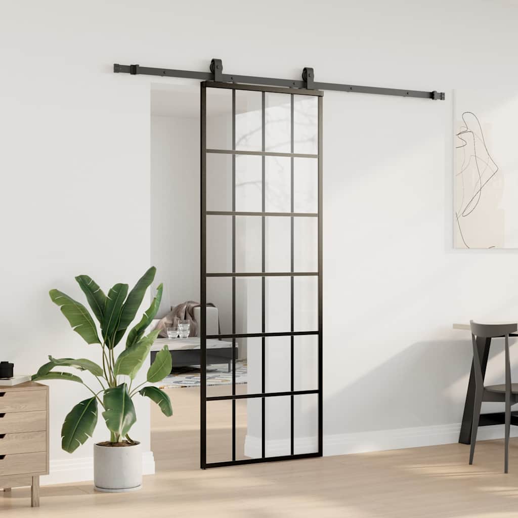 skydedør med hardwaresæt 76x205 cm ESG glas sort