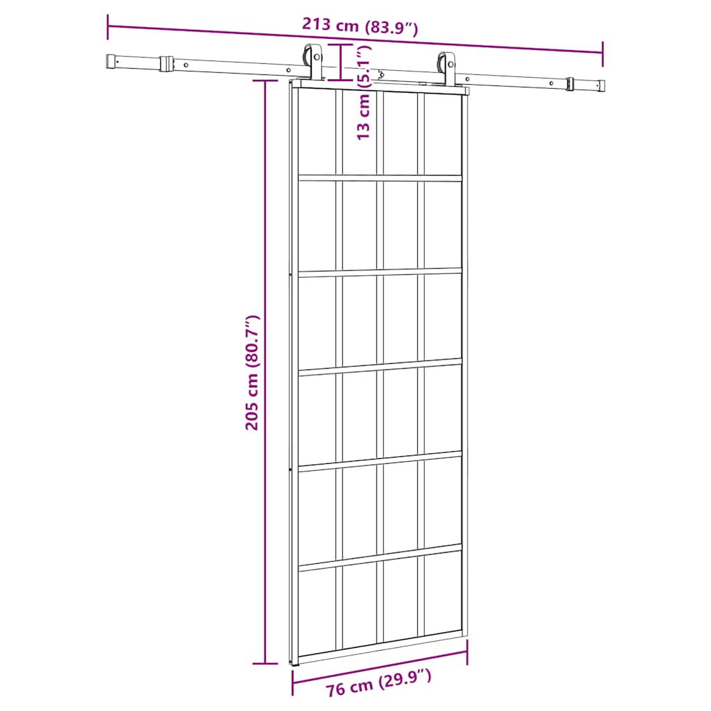skydedør med hardwaresæt 76x205 cm ESG glas sort