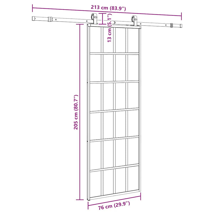 skydedør med hardwaresæt 76x205 cm ESG glas sort