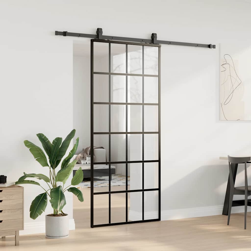 skydedør med hardwaresæt 90x205 cm ESG glas sort