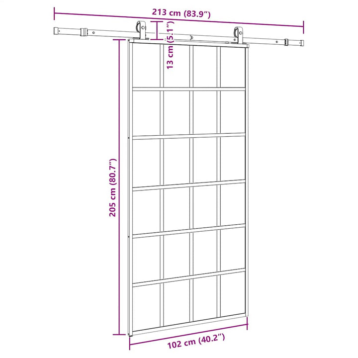 skydedør med hardwaresæt 102x205 cm ESG glas sort