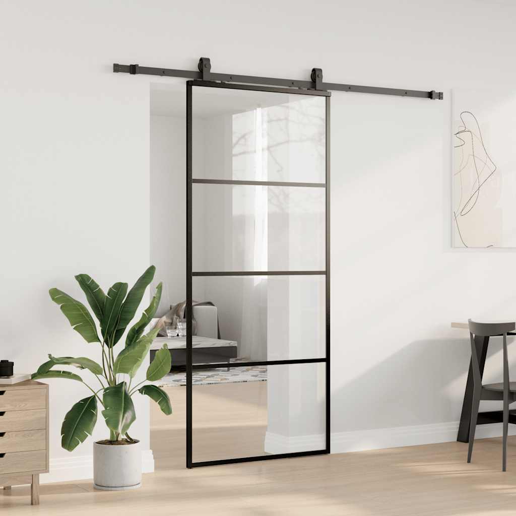 skydedør med hardwaresæt 90x205 cm ESG glas sort