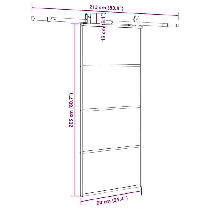 skydedør med hardwaresæt 90x205 cm ESG glas sort