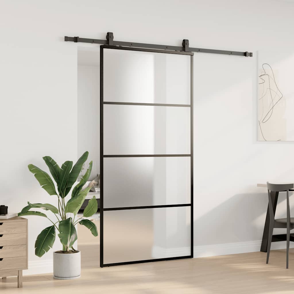 skydedør med hardwaresæt 102,5x205 cm ESG glas sort