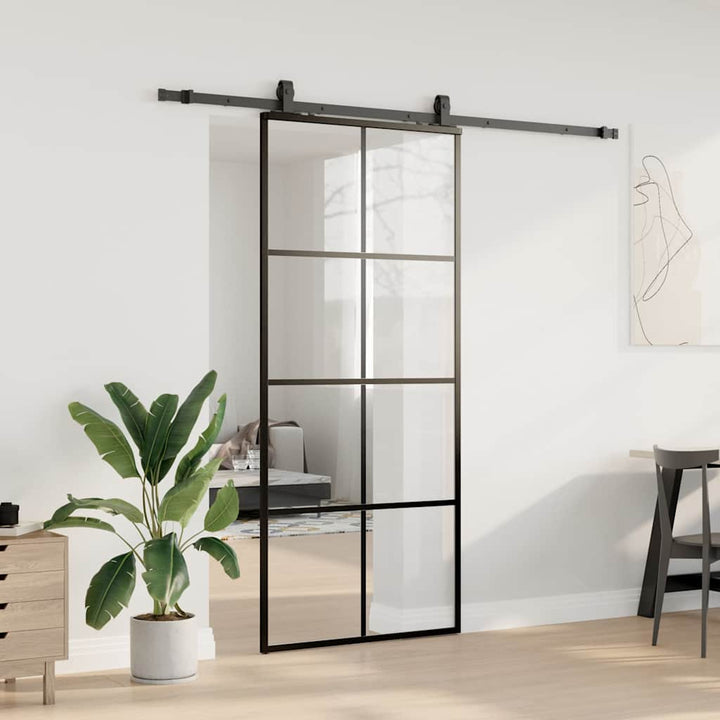 skydedør med hardwaresæt 90x205 cm ESG glas sort