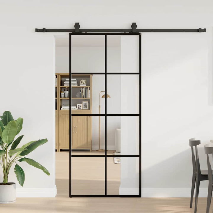 skydedør med hardwaresæt 90x205 cm ESG glas sort