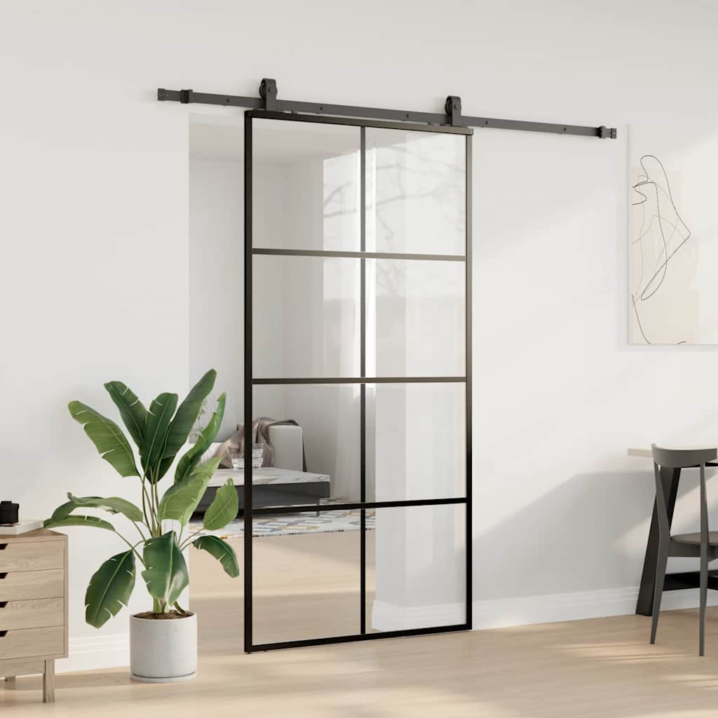 skydedør med hardwaresæt 102,5x205 cm ESG glas sort