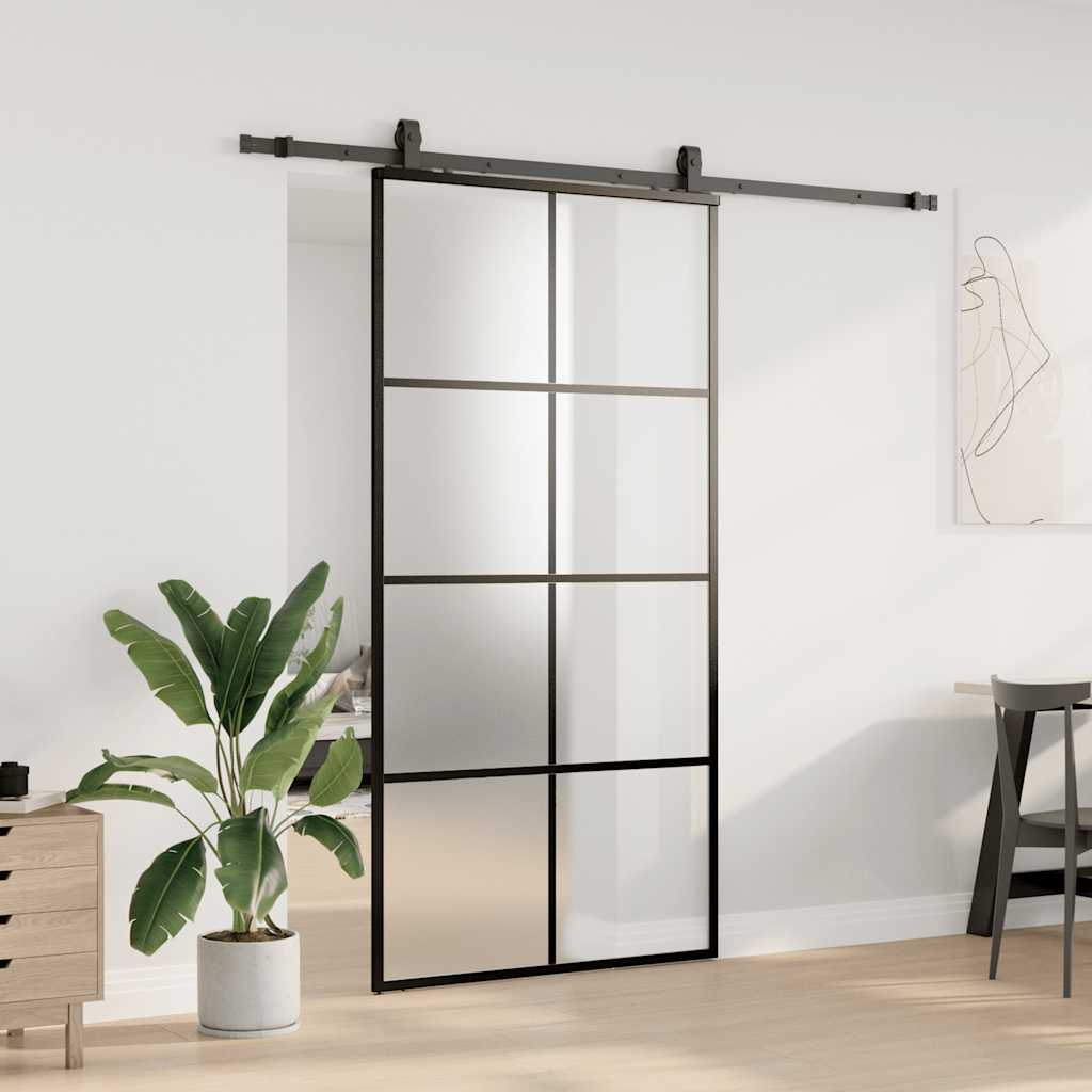 skydedør med hardwaresæt 102,5x205 cm ESG glas sort