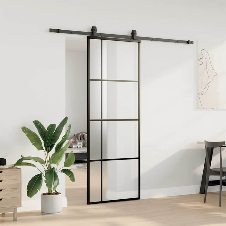 skydedør med hardwaresæt 76x205 cm ESG glas sort