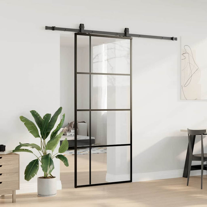 skydedør med hardwaresæt 90x205 cm ESG glas sort