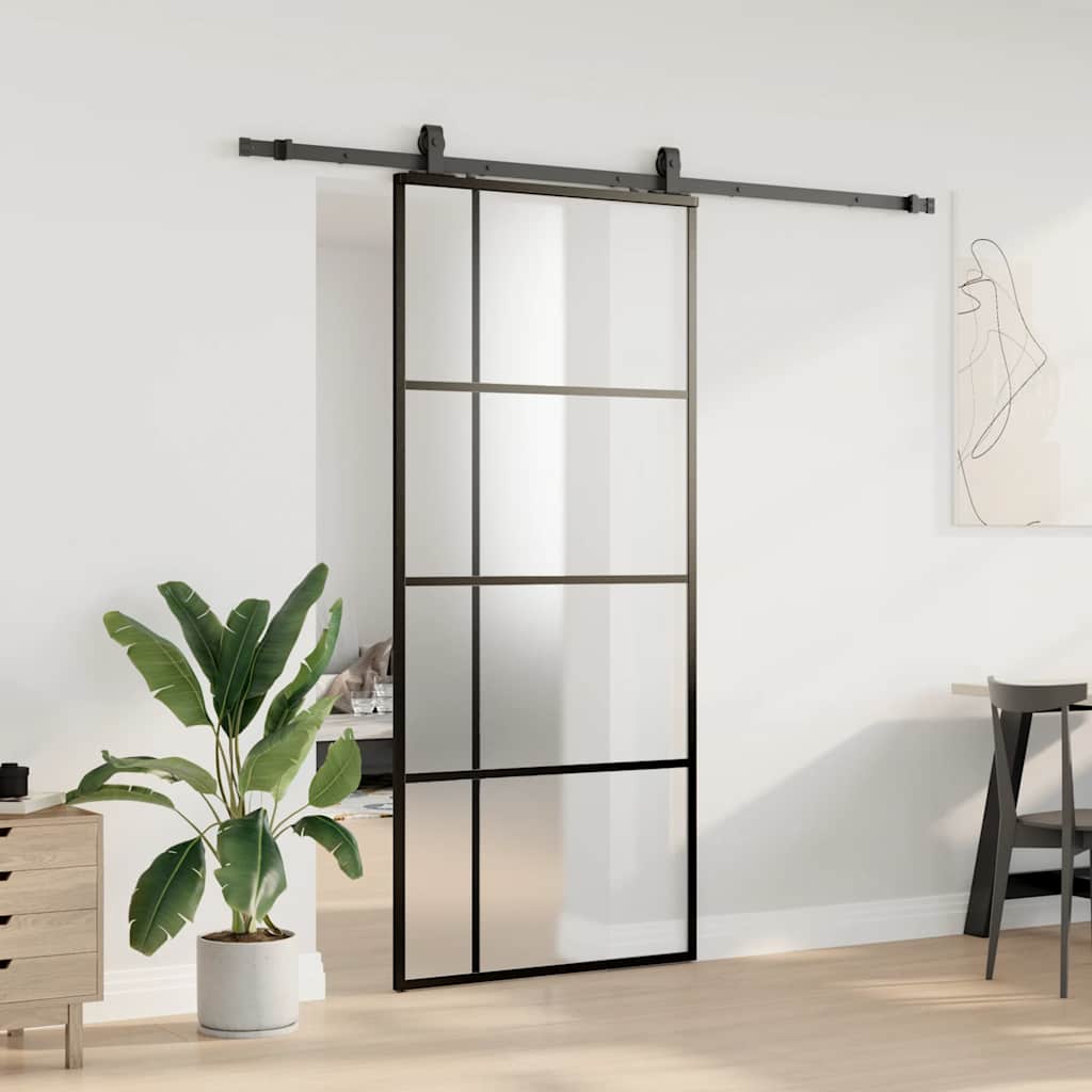 skydedør med hardwaresæt 90x205 cm ESG glas sort