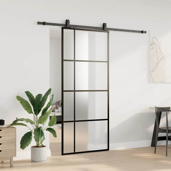 skydedør med hardwaresæt 90x205 cm ESG glas sort