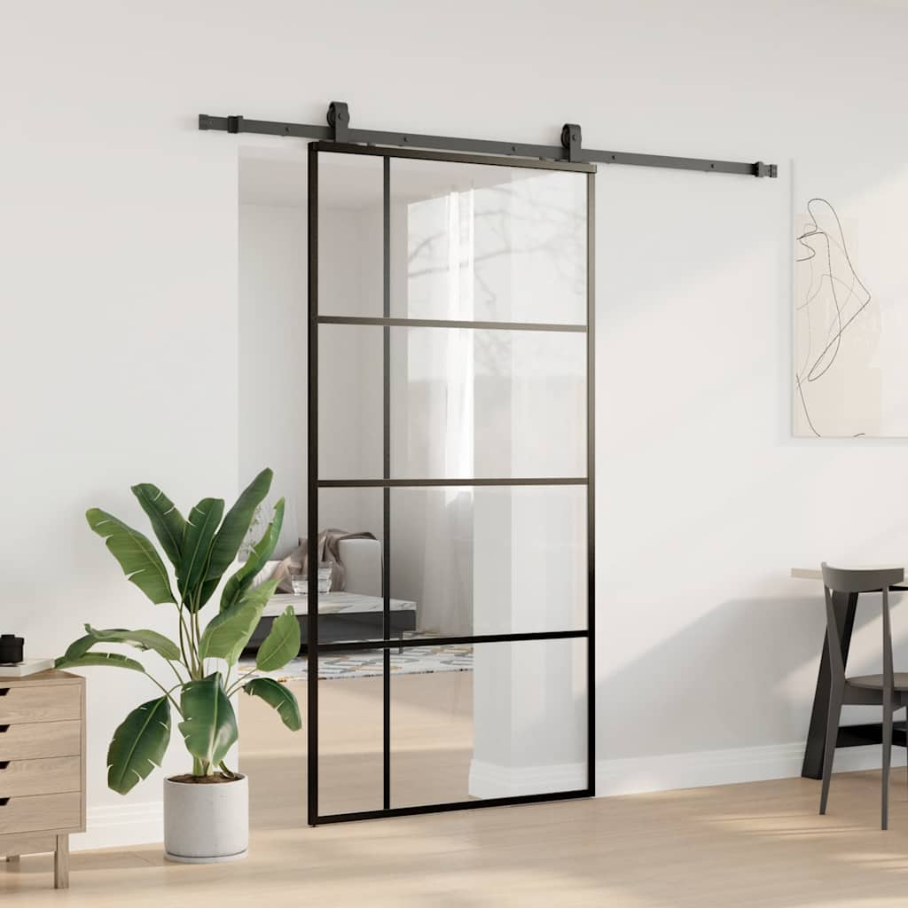 skydedør med hardwaresæt 102,5x205 cm ESG glas sort
