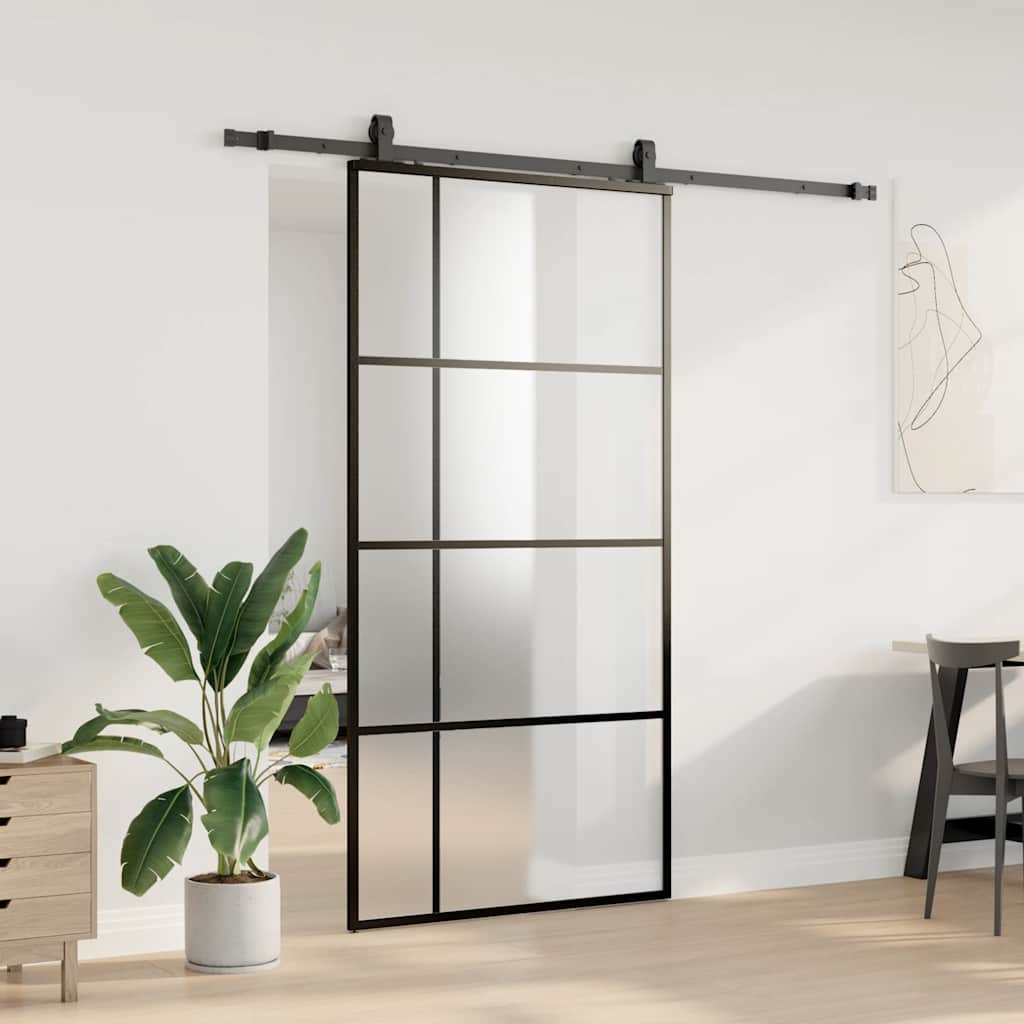 skydedør med hardwaresæt 102,5x205 cm ESG glas sort
