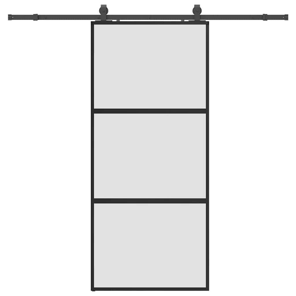 skydedør med hardwaresæt 90x205 cm hærdet glas sort