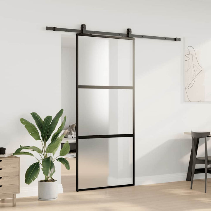 skydedør med hardwaresæt 90x205 cm hærdet glas sort