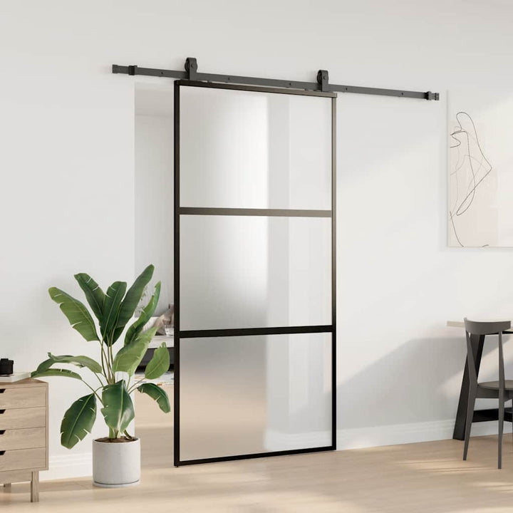 skydedør med hardwaresæt 102,5x205 cm hærdet glas sort
