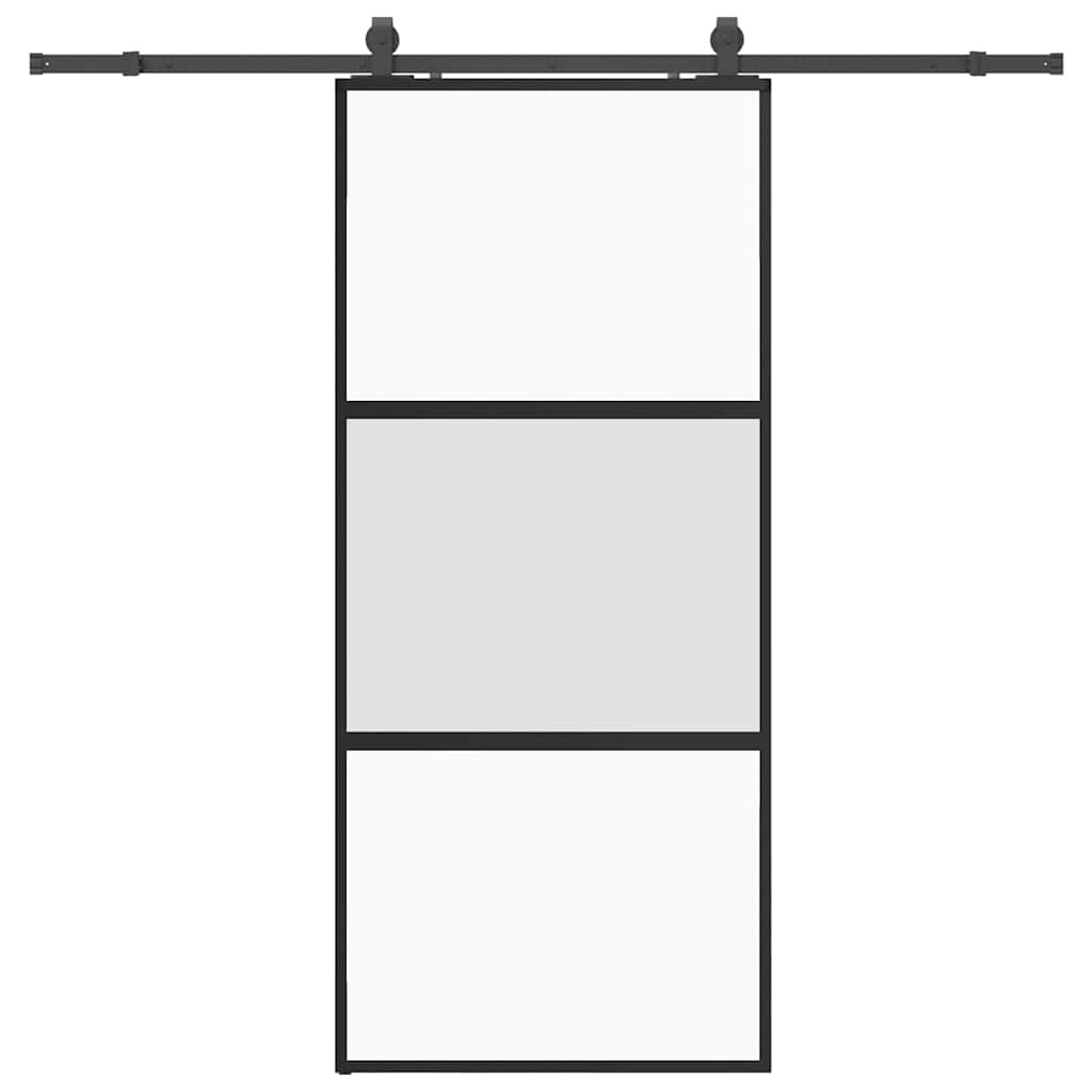 skydedør med hardwaresæt 90x205 cm hærdet glas sort