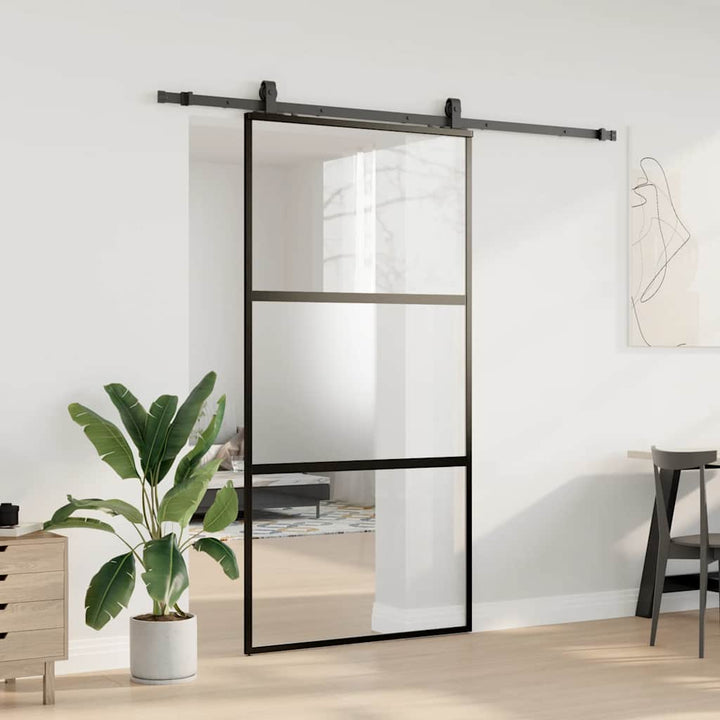 skydedør med hardwaresæt 102,5x205 cm hærdet glas sort
