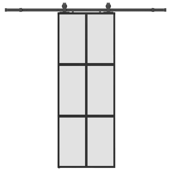 skydedør med hardwaresæt 76x205 cm hærdet glas sort