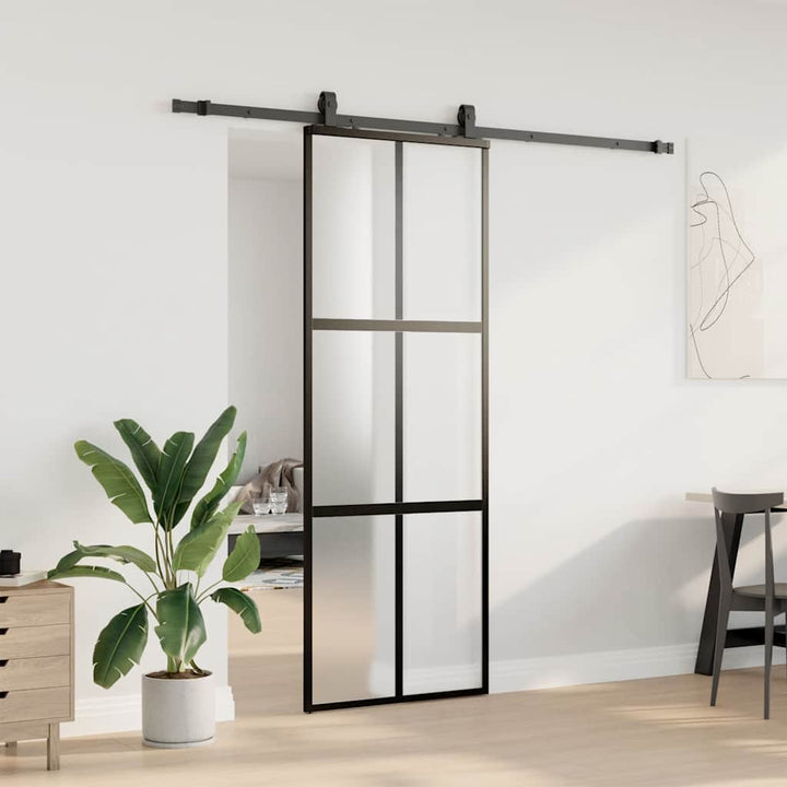 skydedør med hardwaresæt 76x205 cm hærdet glas sort