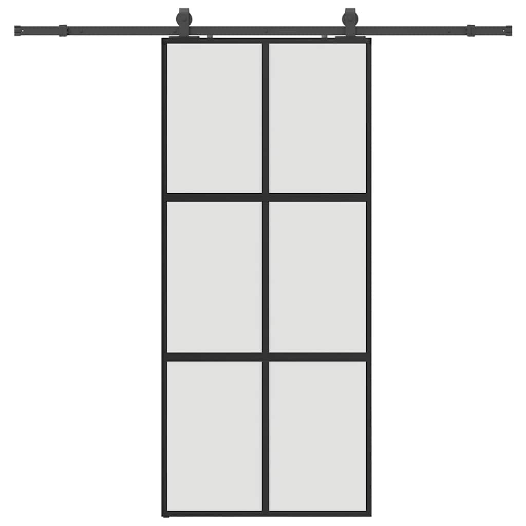 skydedør med hardwaresæt 90x205 cm hærdet glas sort
