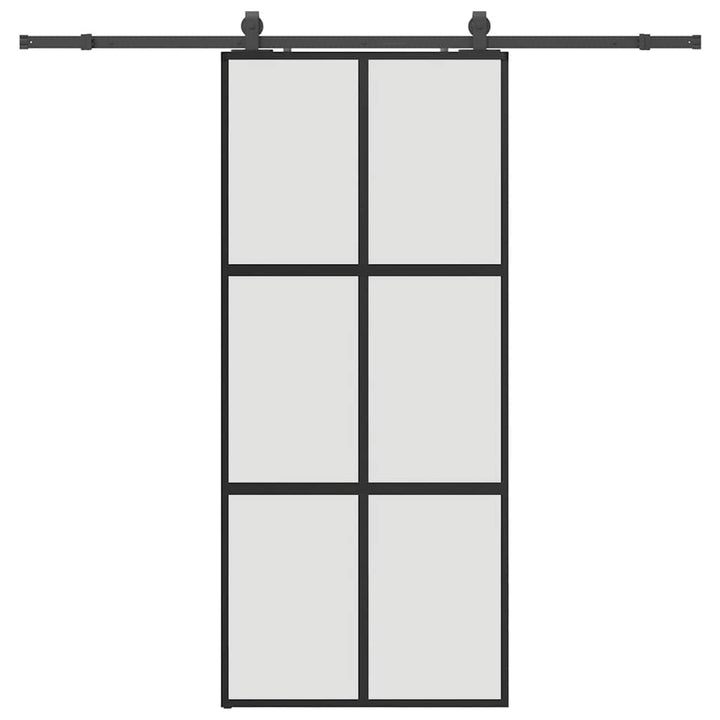 skydedør med hardwaresæt 90x205 cm hærdet glas sort
