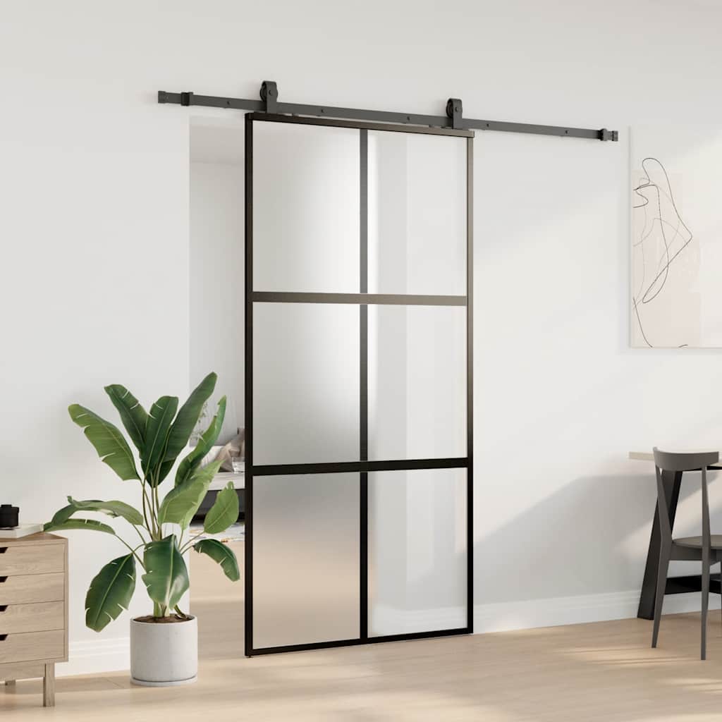 skydedør med hardwaresæt 102,5x205 cm hærdet glas sort