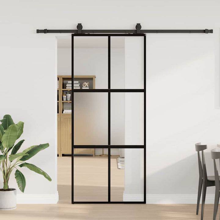 skydedør med hardwaresæt 90x205 cm hærdet glas sort
