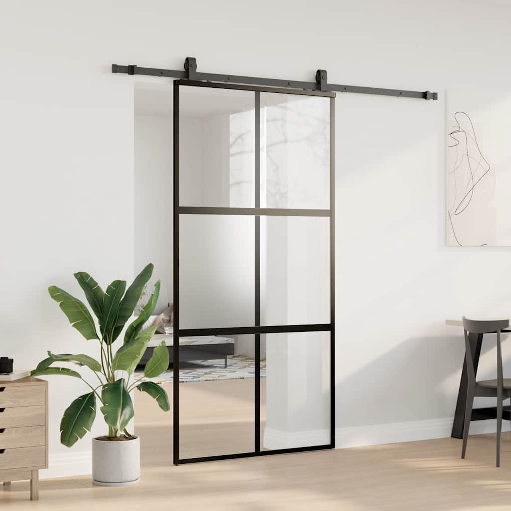 skydedør med hardwaresæt 102,5x205 cm hærdet glas sort