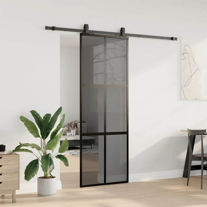 skydedør med hardwaresæt 76x205 cm hærdet glas sort