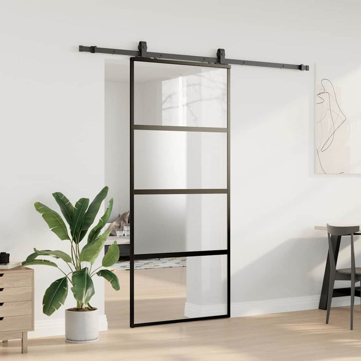 skydedør med hardwaresæt 90x205 cm hærdet glas sort