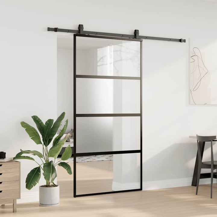 skydedør med hardwaresæt 102,5x205 cm hærdet glas sort