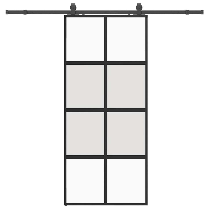 skydedør med hardwaresæt 90x205 cm hærdet glas sort