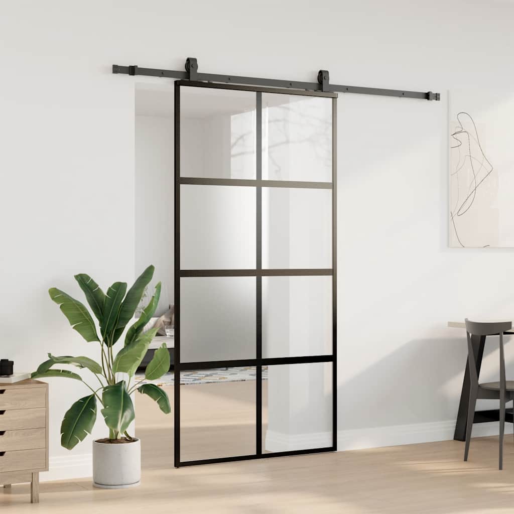 skydedør med hardwaresæt 102,5x205 cm hærdet glas sort