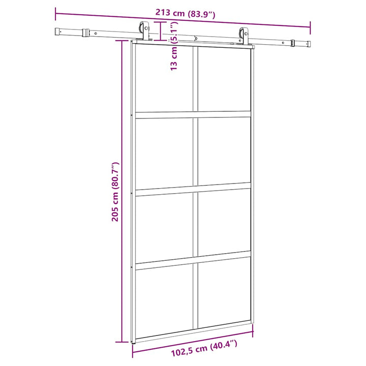 skydedør med hardwaresæt 102,5x205 cm hærdet glas sort