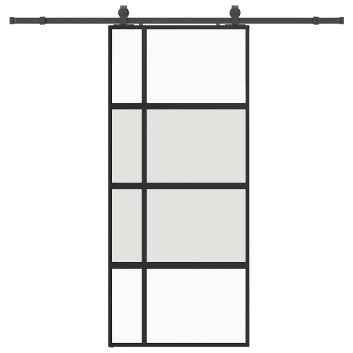 skydedør med hardwaresæt 90x205 cm hærdet glas sort