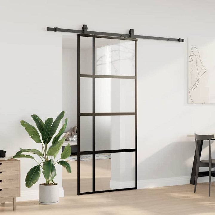skydedør med hardwaresæt 90x205 cm hærdet glas sort