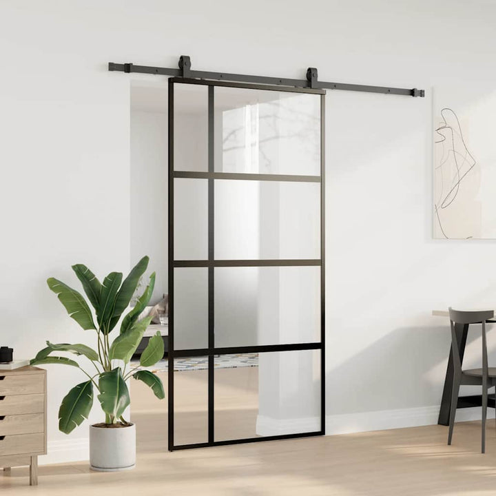 skydedør med hardwaresæt 102,5x205 cm hærdet glas sort