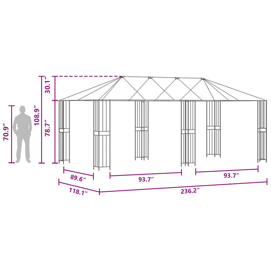 Gazebo Ramme 6 x 3 m Sort Stål