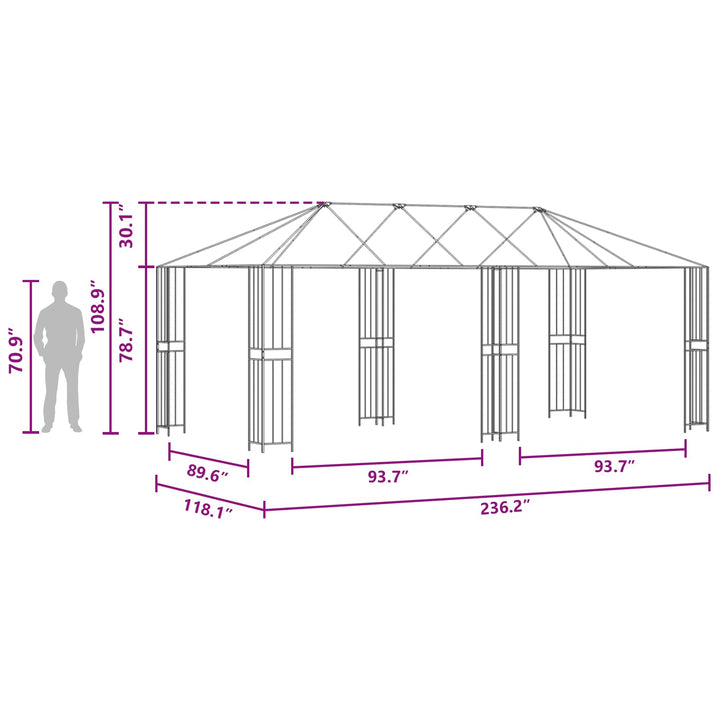 Gazebo Ramme 6 x 3 m Sort Stål