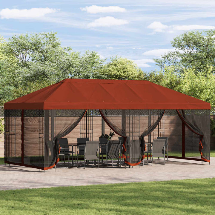 Pavillon med sidetapper 6 x 3 m Terrakotta Polyester og Stål
