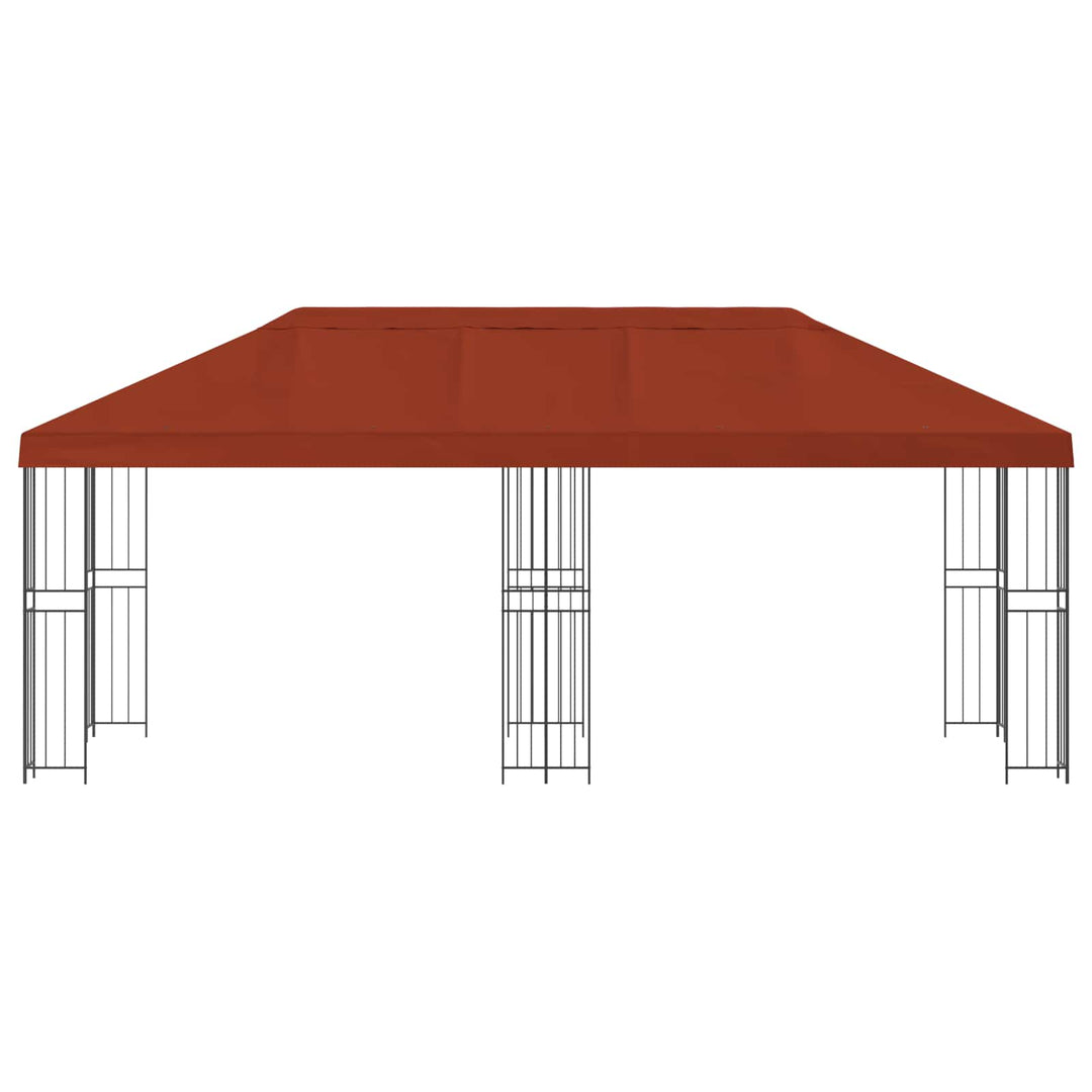 Pavillon med sidetapper 6 x 3 m Terrakotta Polyester og Stål