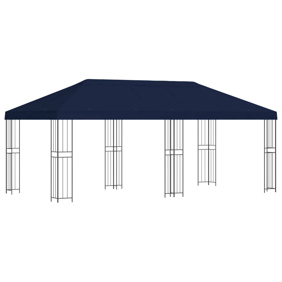 Pavillon med sidetapper 6 x 3 m Blå Polyester og Stål 190