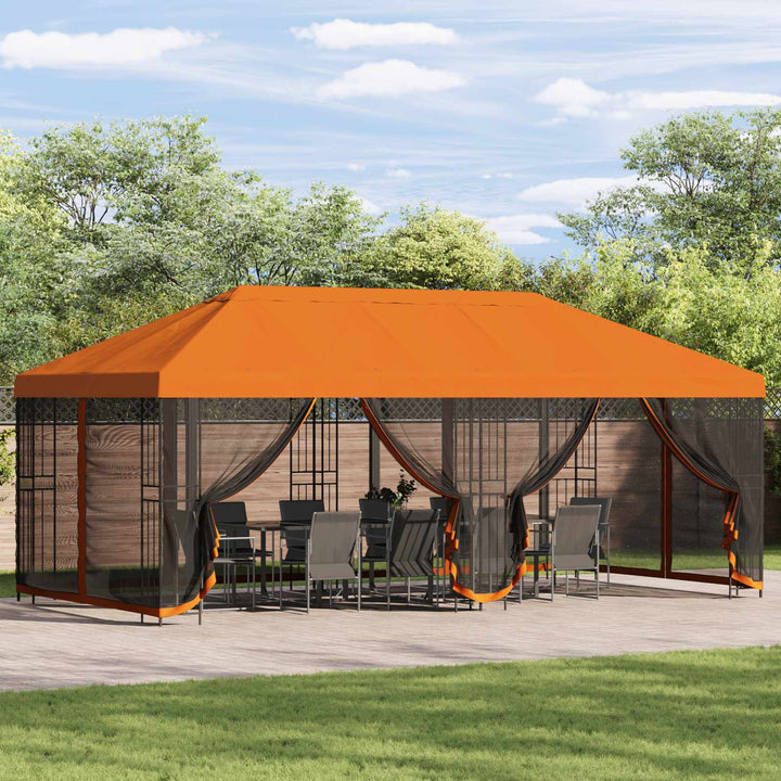 Pavillon med sidetapper 6 x 3 m Orange Polyester og Stål 190