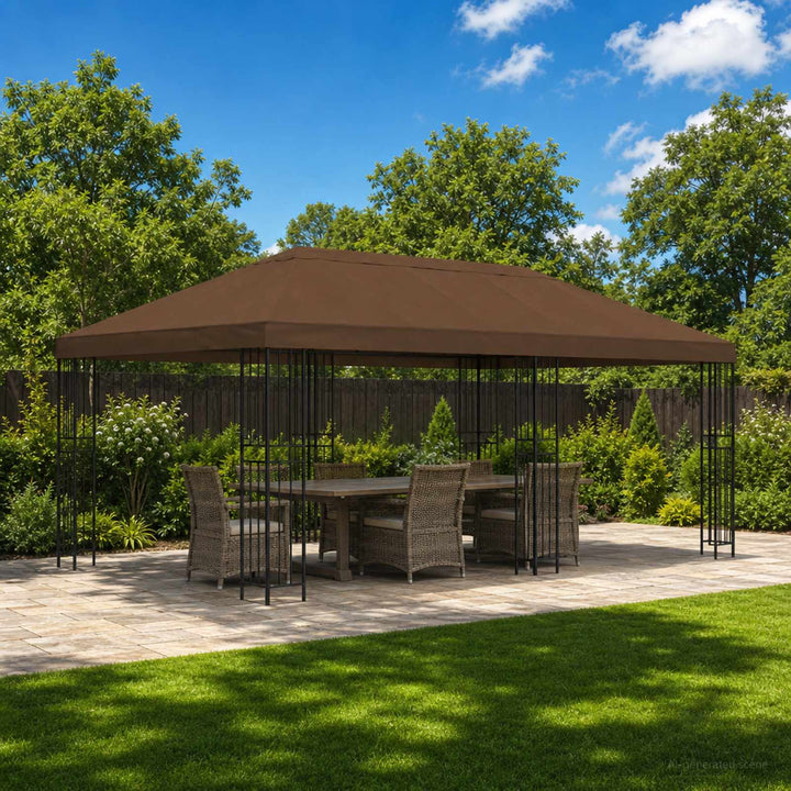 Pavillon med sidetapper 6 x 3 m Brun Polyester og Stål 190