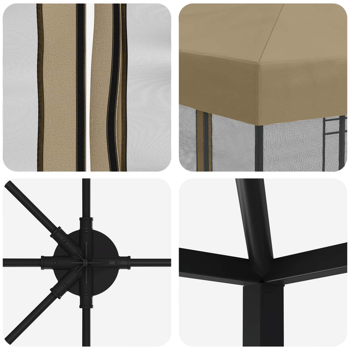 Pavillon med sidetapper 6 x 3 m Beige Polyester og Stål 190 gsm
